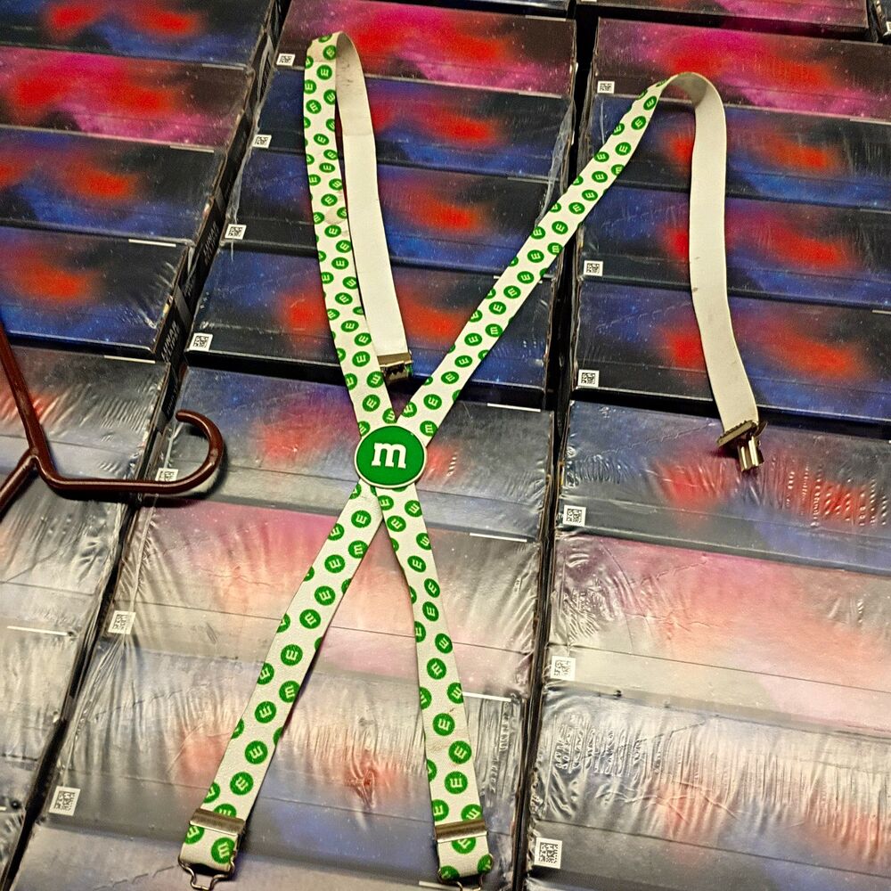 M&M's Green & White M Logo Suspenders Candy & Nuts Advertising